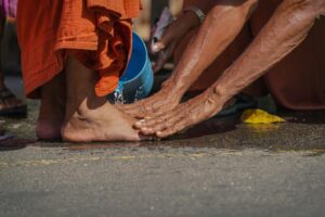 buddhist ritual foot washing ceremony in sri lanka