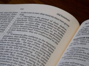 close up of a bible open to old testament